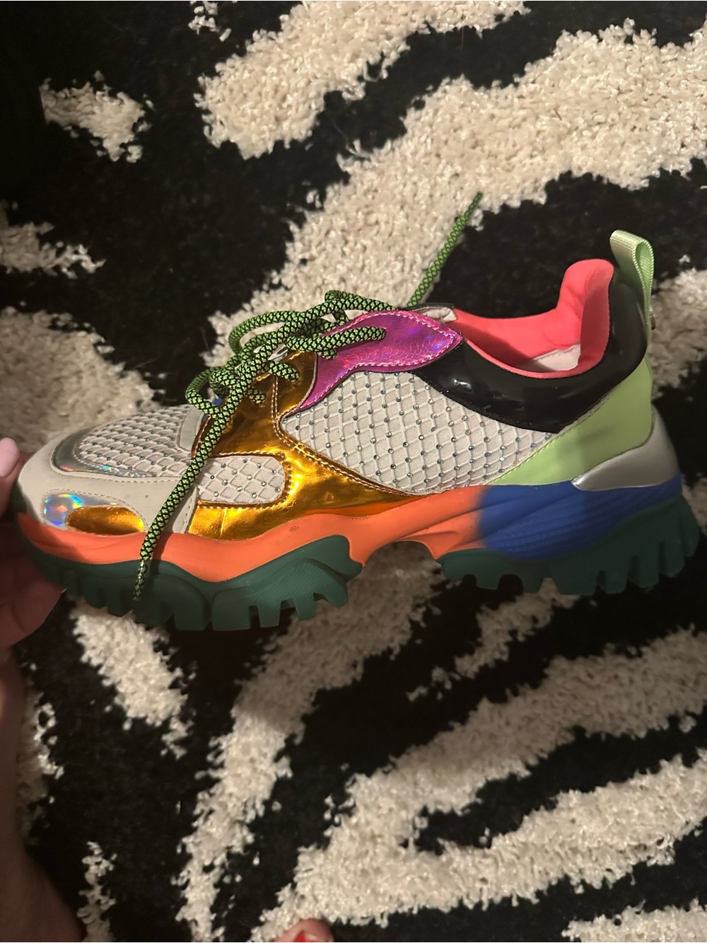 Steve Madden Multicolor Chunky Trail Sneaker with Metallic Gold & Pink Accents